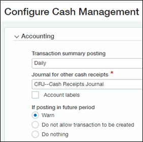 Configure cash management warn setting