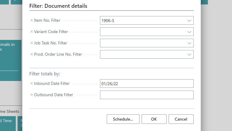 Business Central extra filters for warehouse documents