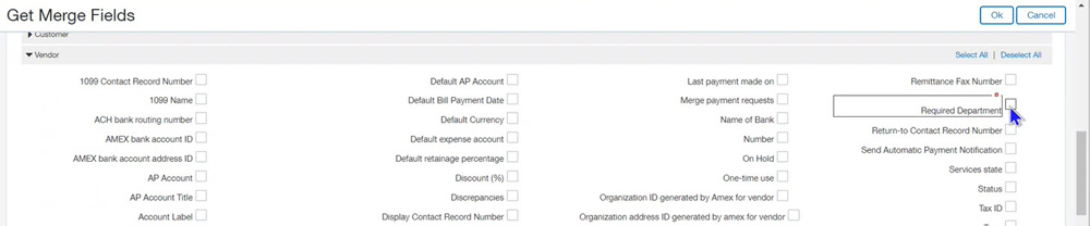 Add our custom “Required Department” field from the Vendor section.