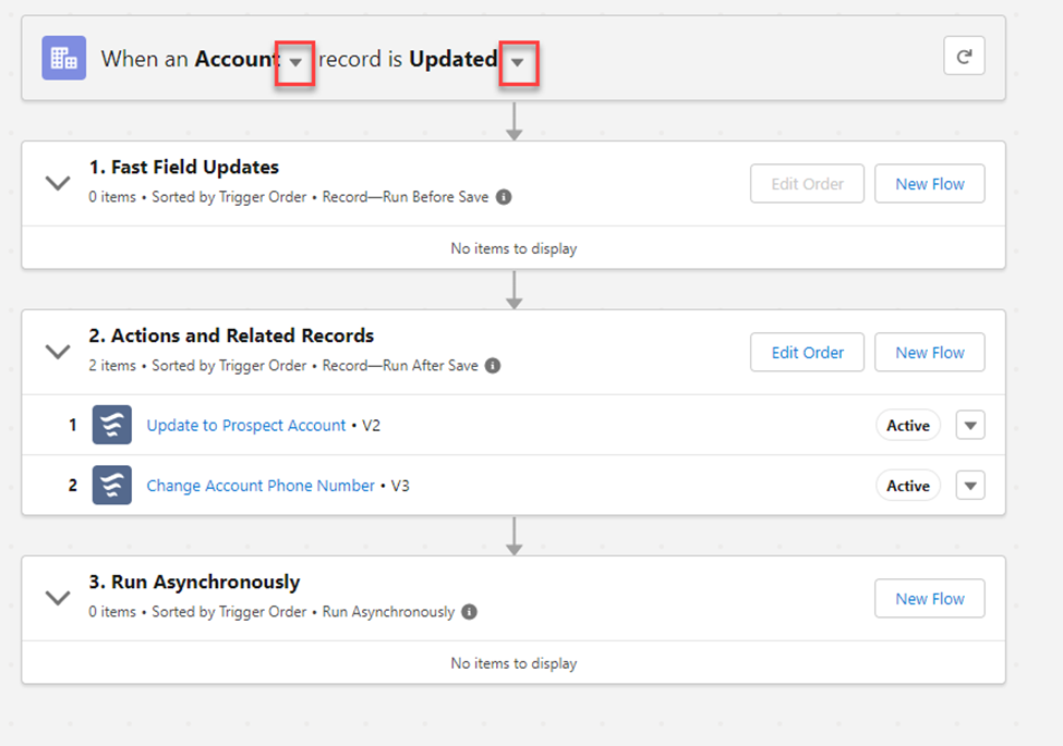 Flows also can be viewed based on action criteria—like if a record is created, updated, or deleted.