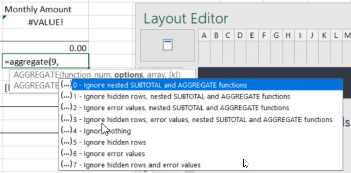 Solver Excel aggregate functions