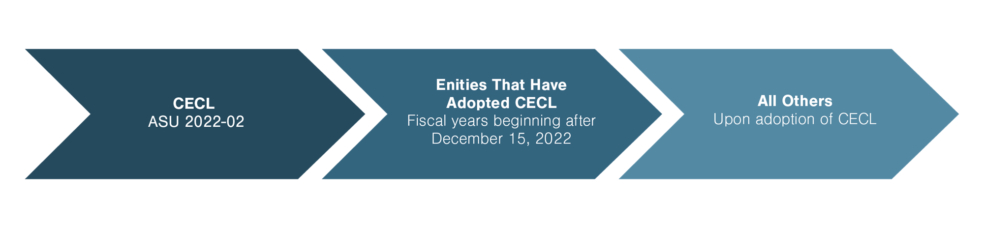 CECL ASU 2022-02 > Entities That Have Adopted CECL - Fiscal years beginning after December 15,2022 > All Others - Upon adoption of CECL