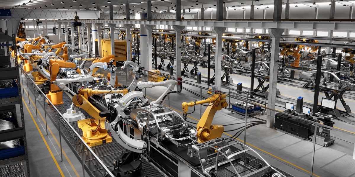 Cars on production line in factory