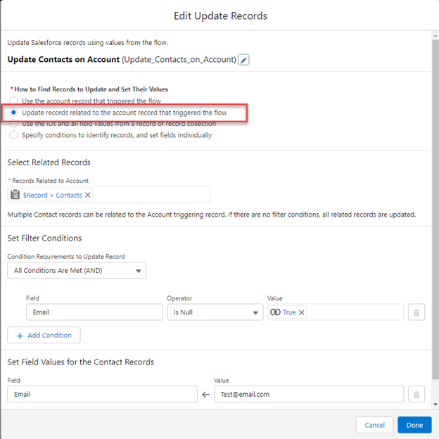 Edit Update Records - Update records option highlighted