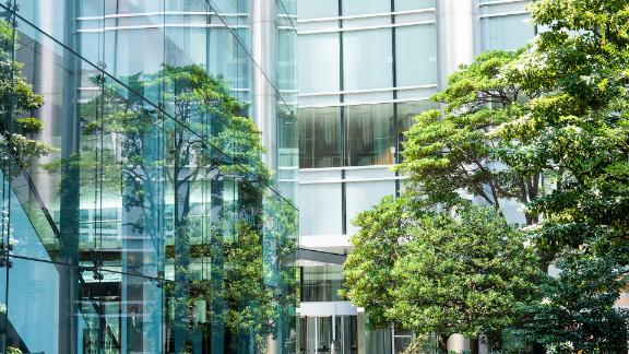 Office park with trees and glass